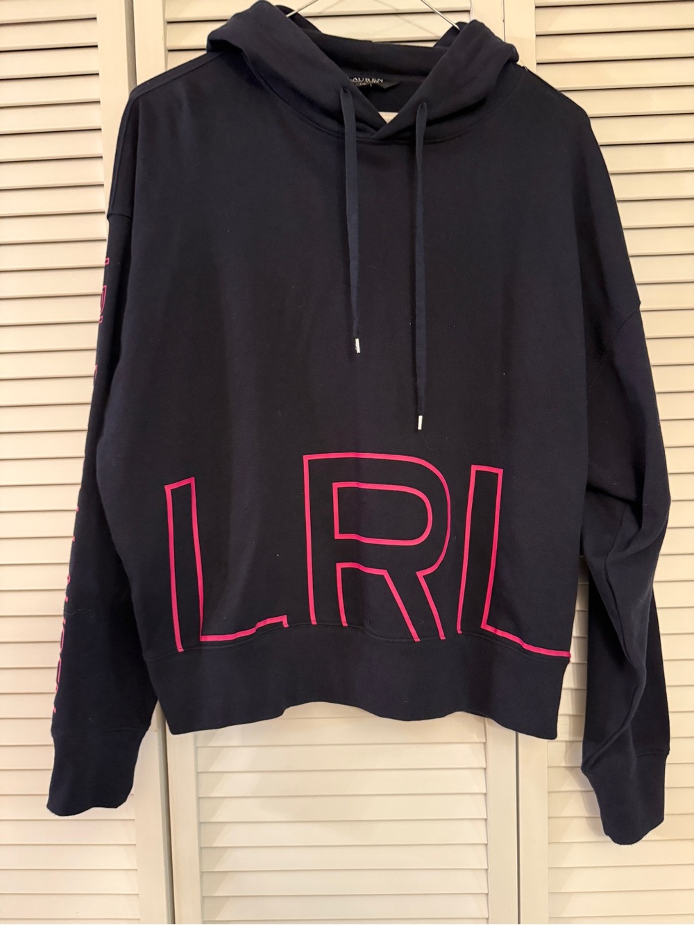 Ralph Lauren Navy Hoodie with Pink LRL Graphic